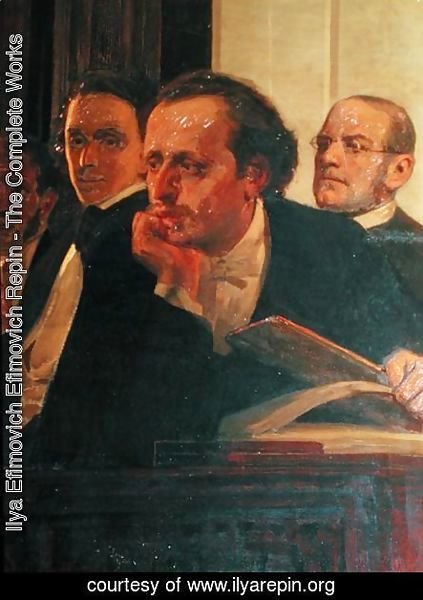 Ilya Efimovich Efimovich Repin - Michal Kleopas Oginski (1765-1833), Frederic Chopin (1810-49) and Stanislaw Moniuszko (1819-72), from Slavonic Composers, 1890s (detail)
