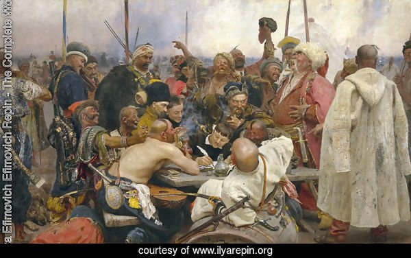 The Zaporozhye Cossacks writing a letter to the Turkish Sultan, 1890-91