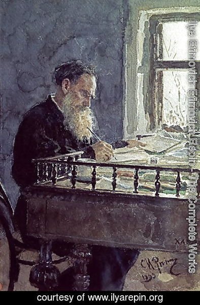 Lev Tolstoy (1828-1910) at work, 1893