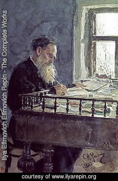 Ilya Efimovich Efimovich Repin - Lev Tolstoy (1828-1910) at work, 1893