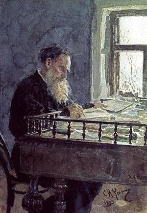 Lev Tolstoy (1828-1910) at work, 1893