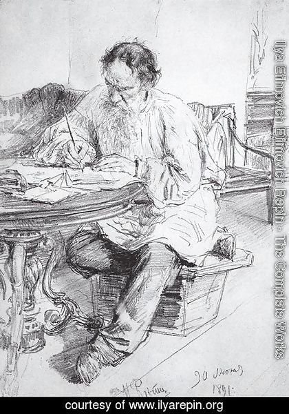 Ilya Efimovich Efimovich Repin - Lev Nikolaevich Tolstoy (1828-1910) at Work, 1891