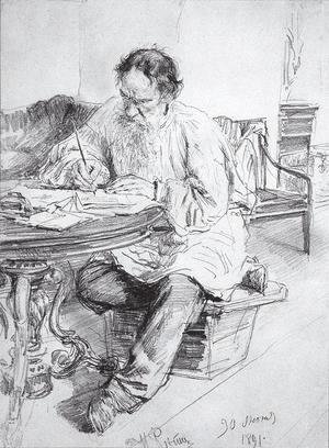 Ilya Efimovich Efimovich Repin - Lev Nikolaevich Tolstoy (1828-1910) at Work, 1891