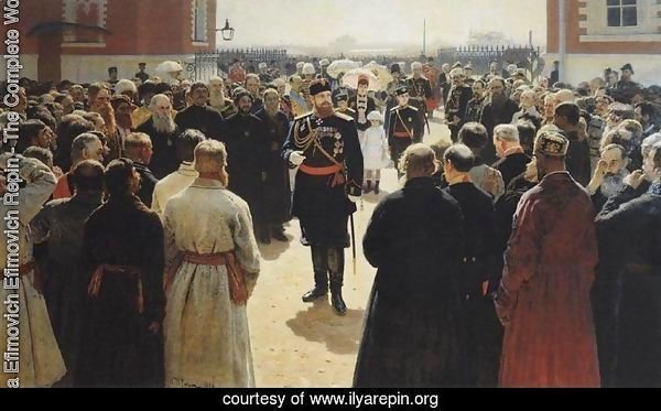 Aleksander III receiving rural district elders in the yard of Petrovsky Palace in Moscow