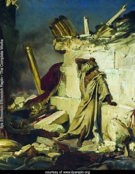 Cry of prophet Jeremiah on the Ruins of Jerusalem (on a Bible subject)