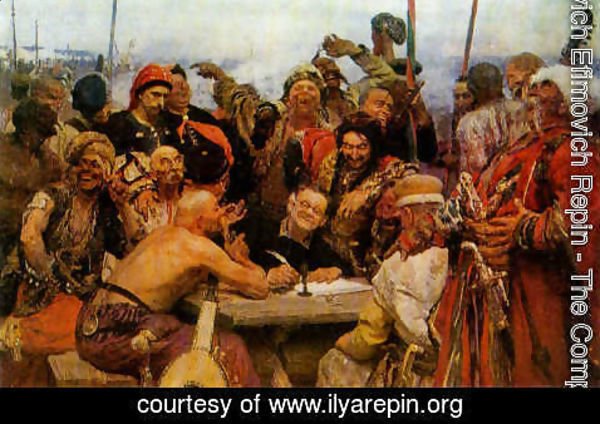 Ilya Efimovich Efimovich Repin - The Reply of the Zaporozhian Cossacks to Sultan of Turkey, sketch