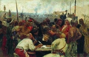 Ilya Efimovich Efimovich Repin - The Reply of the Zaporozhian Cossacks to Sultan of Turkey, sketch 2