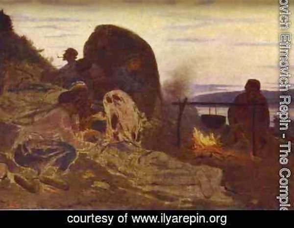Ilya Efimovich Efimovich Repin - Barge Haulers By Campfire 1870