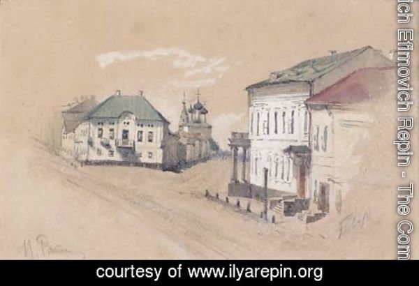 Ilya Efimovich Efimovich Repin - View of a Crossroads and Church in Tver'