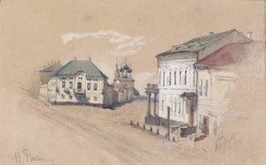 Ilya Efimovich Efimovich Repin - View of a Crossroads and Church in Tver'