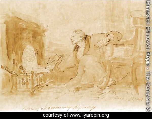 Man In A Dressing Gown Stoking A Fire