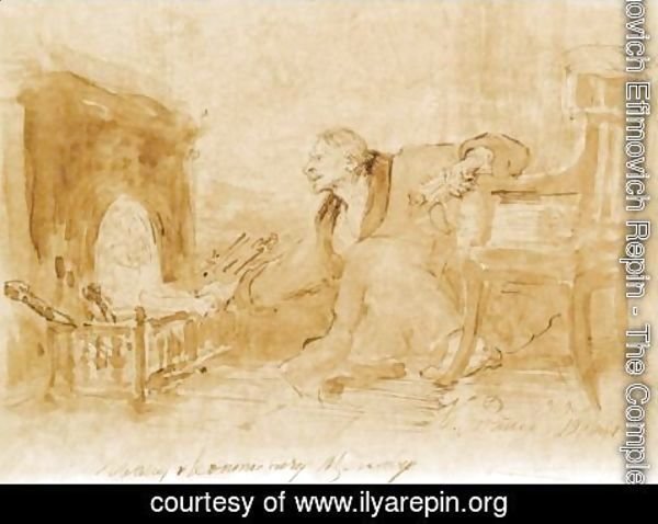 Ilya Efimovich Efimovich Repin - Man In A Dressing Gown Stoking A Fire