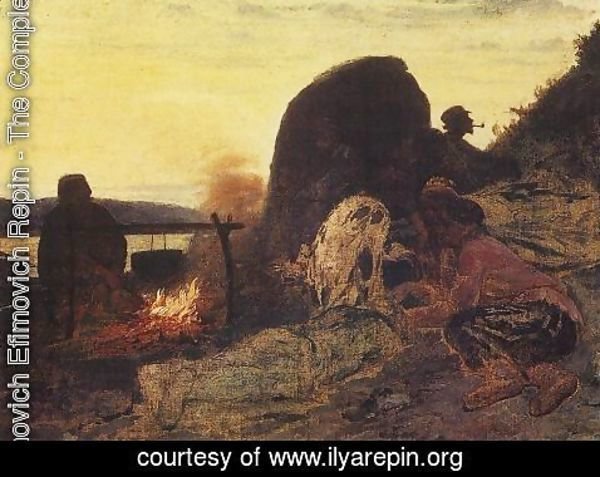 Ilya Efimovich Efimovich Repin - Barge Haulers at the Fire