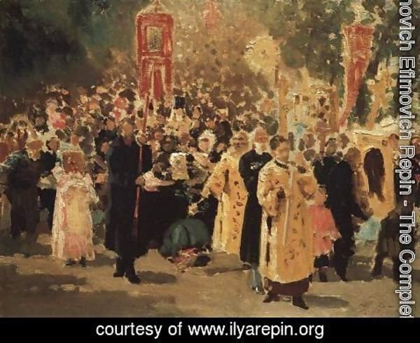 Ilya Efimovich Efimovich Repin - Religious procession in an oak forest. Appearance of the icon