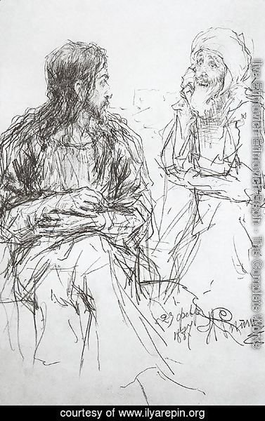 Ilya Efimovich Efimovich Repin - Christ and Nicodemus