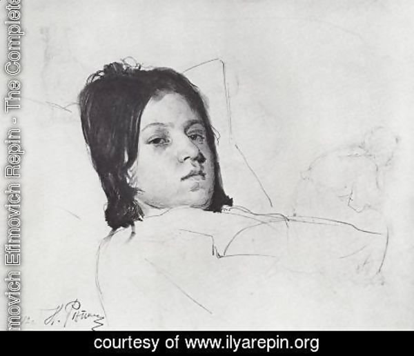 Ilya Efimovich Efimovich Repin - Woman's Head (V.A. Repina lying in bed)