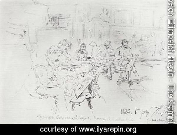 Ilya Efimovich Efimovich Repin - In Repins studio. Drawing evening.
